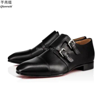 Qianruiti Fashion Men Oxfords Shoes Adjustable Monk Strap Flat Shoes Business Men Party Wedding Shoes Fashion