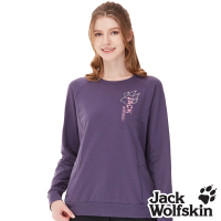 Jack wolfskin飛狼 女 長袖保暖排汗衣 經典LOGO刺繡T恤 大學T『藕紫』