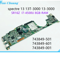 743849-501 For HP Spectre 13 13T-3000 13-3000 Laptop Motherboard 743849-601 743849-001 010198V00-35K-G with I7-4500U 8GB-RAM