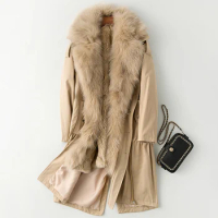 Parka Real Fur Coat Winter Coat Women Real Rabbit Fur Liner Long Jackets for Women Fox Fur Collar Warm Overcoat MY4207