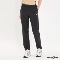 預購 Hang Ten 女裝-恆溫多功能-REGULAR FIT吸濕快乾四面彈鬆緊腰頭抽繩長褲(黑)