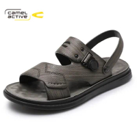 Camel Active 2023 New Men's Shoes Comfortable Breathable PU Leather Outdoor Beach Sandals Lightweight Rubber Sole Gray DQ120062
