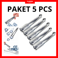 PAKET 5 PCS Jepitan Es Batu Stainless Steel Penjepit Makanan Serbaguna Capit Es Salad Roti Gorengan 