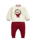 ชุดเซ็ตเสื้อสเวตเชิ้ตและกางเกงเลกกิ้งเด็กเล็กผู้หญิง Christmas Wreath 2 ชิ้น สีครีม