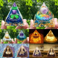 Energy Pyramid Orgonite Pyramid Reiki Natural Amethyst Ball Crystal Healing Stones Chakra Meditation Tool Ornaments Home Decor