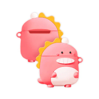 AirPods 1代 2代代 草莓色芝麻眼恐龍可愛造型矽膠藍牙耳機保護殼(AirPods保護殼 AirPods保護套)
