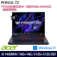 【Acer 宏碁】16吋 電競特仕筆電(PHN16-72-504C/i5-14500HX/16G+16G/512G+512G SSD/Win11/二年保)