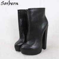 Sorbern 20Cm Block Heel Ankle Boots Invisible Platform Shoes Size 33-48 Short Booties Unisex Styles Fetish Winter Chunky Heels