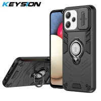 KEYSION Shockproof Armor Case for Xiaomi Redmi 12 4G 5G Slide Camera Protection Ring Stand Phone Back Cover for for Redmi 12 5G