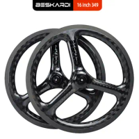 16inch 349 Carbon Wheel Folding Bike Trispokes 7 Speed Wheelset Custom Color 74/112mm C V Brake BESKARDI for Brompton Fnhon Gust
