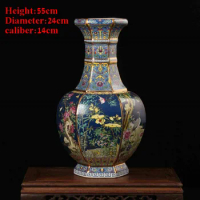 Jingdezhen porcelain vase Enamels Color ceramic vase Collection crafts decoration hexagon Flowers and birds chinese vase jar