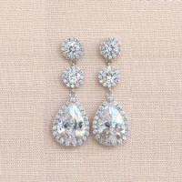 Huitan Novel Design Bridal Dangle Earrings for Wedding Luxury Inlaid AAA Cubic Zirconia Elegant Women Accessories Trendy Jewelry