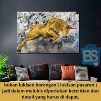LUKISAN GOLD BULL ABSTRAK UKURAN BISA CUSTOM KAIN KANVAS TERBAIK MARSOTO CAT ORIGINAL AKRILIK PELUKI