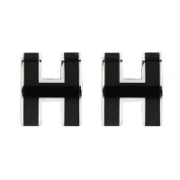 【Hermes 愛馬仕】Mini Pop H 經典H簍空耳環(黑/銀)
