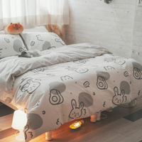 精梳棉 床包 被套 兩用被 床組 單人/雙人/加大床包組 [酪梨兔] 台灣製造 棉床本舖