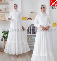Gaun Putih Baju Raya 2025 Kaftan Dress Kembang Muslimah Elegan Abaya Viral Cantik Arabic Style Plus 