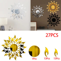 3D Mirror Sun Flower Wall Sticker Self Adhesive Acrylic DIY Decal Art Mural Wallpaper Living Room Home Decoration