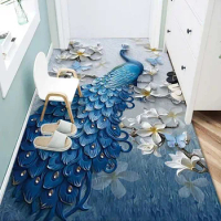 Peacock pattern carpet home bedroom living room decorative floor mat bathroom room non-slip carpet entrance entrance door mat