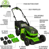 Greenworks 48V (2 x 24V) 21" Brushless Cordless (Self-Propelled) Lawn Mower (LED Headlight),