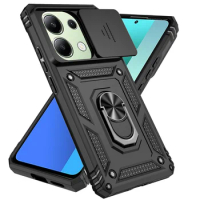 For Xiaomi Redmi Note 13 Pro 4G 5G Case Slide Lens Protect Shockproof Armor Phone Cases For Xiaomi Poco C65 4G Ring Holder Cover