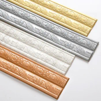 PVC Wall Stickers Self-adhesive 3D Wood Grain Waist Line Creative Anti-Collision Foam Wall Skirting For Floor Corner Bedroom