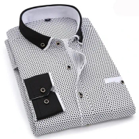 Men's Clothing Shirts Chemise Printed Long Sleeve Men Dress Stretch Easy Care Shirt Formal Business Office/Working Wear S-5XL