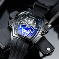 REEF TIGER Fashion Black Panther Automatic Watch for Men Tonneau Skeleton Super Lumious Waterproof Watches Herrenuhr RGA3061-LEO