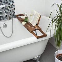 浴缸置物架 柚木浴缸架 歐式伸縮實木浴盆浴桶支架板泡澡神器防滑浴缸置物架