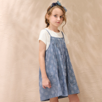 PIPPY 氣質刺繡兩件式純棉吊帶裙 藍