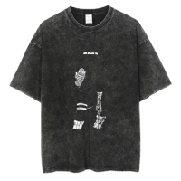 Streetwear Tshirt Japanese Anime Graphic Vintage Washed Black T Shirt Men Cotton Short Sleeve T-Shirt Loose Tops Tees Naruto