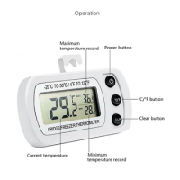IPX3 Waterproof Refrigerator Fridge Thermometer Digital Freezer Room Thermometer Min Record Function Large LCDScreen
