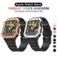 For Apple Watch Band with Protective Case Rugged Bands for Apple Watch SE and iWatch Series 8765 4 3 2 1 Sport Bumper Shockproof