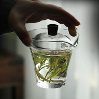 日式綠茶玻璃蓋碗茶杯泡茶碗透明功夫茶具單個150ml白茶手抓茶壺