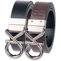 【Calvin Klein 凱文克萊】2024男經典Logo標扣雙面黑咖啡色兩用皮帶-網(預購)