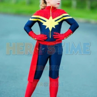 Kids Superhero Suit Carol Danvers Cosplay Costume Spandex Zentai Bodysuit