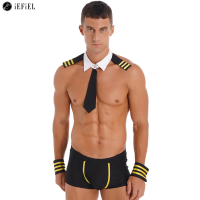 Men's Sexy Sailor Costume 4 Piece Necktie Collar er Shorts Underwear Captain Uniform Lingerie Set for Halloween Party