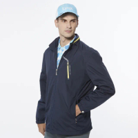 【Lynx Golf】男款防風跳色內刷毛胸袋拉鍊設計連帽可收式長袖外套(二色)
