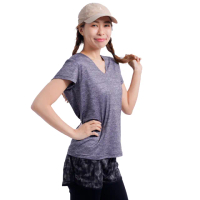 【GODSON】萊卡 女MIT 女V領短袖 排汗衫(彈力伸縮 運動上衣 瑜伽衣 健身衣 登山衣)