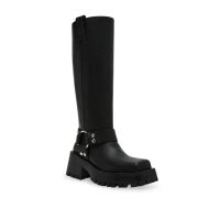 【steve madden】SABOTAGE 圓環繞帶厚底長靴(黑色)