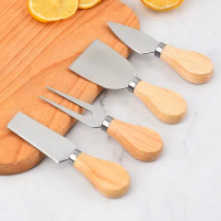 4 Stainless Cheese Cheese Knives Set Wood Handle Mini Knife,Butter Knife,Spatula&amp; ForK DH887