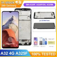 AMOLED A32 Display Screen with fingerprint, for Samsung Galaxy A32 A325 A325F Lcd Display Touch Screen with Frame Replacement