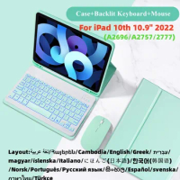For iPad 10th Generation Case with Pencil Holder Wireless Bluetooth RGB Backlit Keyboard Mouse for 10th 10.9" 2022 Funda Cover