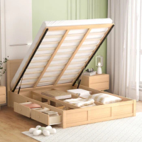 Queen Size Simple &amp; Modern Wood Platform Bed with Underneath Storage and 2 Drawers, Sturdy Wood Frame, Space-saving, Wood Color