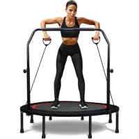 Mini Trampoline for Kids Adults 40"/48" Foldable Fitness Rebounder Kids Trampoline with 5 Levels Height Adjustable Handle