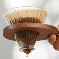 Wooden Pour Over Cone Dripper Coffee Filter Stand Wooden Filter Stand Natural Wooden Tea Strainer Holder Glass Funnel