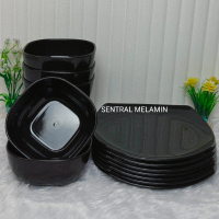 Set Piring Melamin Ceper + Mangkok Mandalika Dinnerware - Kitchenware Hitam Kuning Pink Putih Ungu