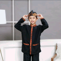 Bestway Baju Pangsi Anak Batik Polos Kain Katun Motif Fashion Kemeja Lembut Lengan Panjang Hitam Set