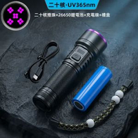 跨境紫光燈大功率鑒定專用手電筒瓷器驗鈔防偽UV黑鏡365nm固化燈