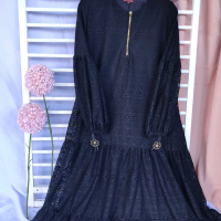 GAMIS MARYAM DRESS Hitam lengan Bunga