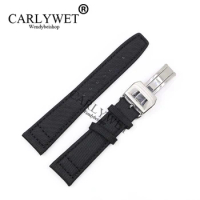 CARLYWET 20 21 22mm Black Nylon Fabric Leather Band Wrist Watch Strap Belt 316L Stainless Steel Buckle Deployment Clasp For IWC